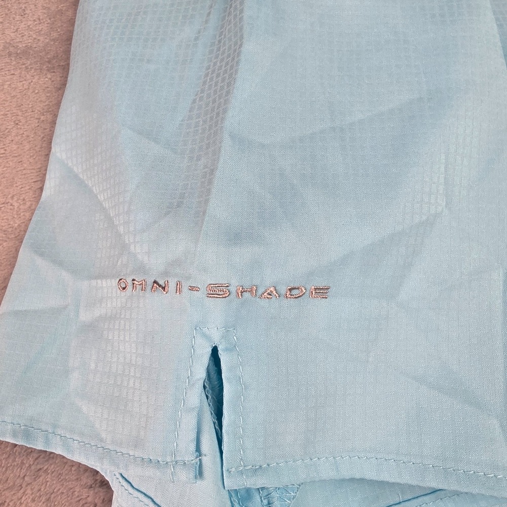 Columbia Fishing Shirt Womens Size XL Light Blue PFG Short Sleeve Vented Snap Up - Picture 8 of 8